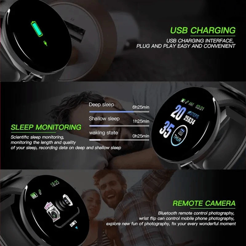 2025 New D18 Multifunctional Smart Watch Women Bluetooth Connected Phone Music Fitness Sports Bracelet Sleep Monitor Smartwatch - Image 2